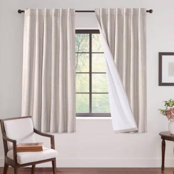 H.VERSAILTEX Contemporary Faux Linen 100% Blackout Back Tab/Rod Pocket/Hook Belt Thermal Insulated Curtain Sets for Bedroom, 2 Panels, 52"x 63", Natural